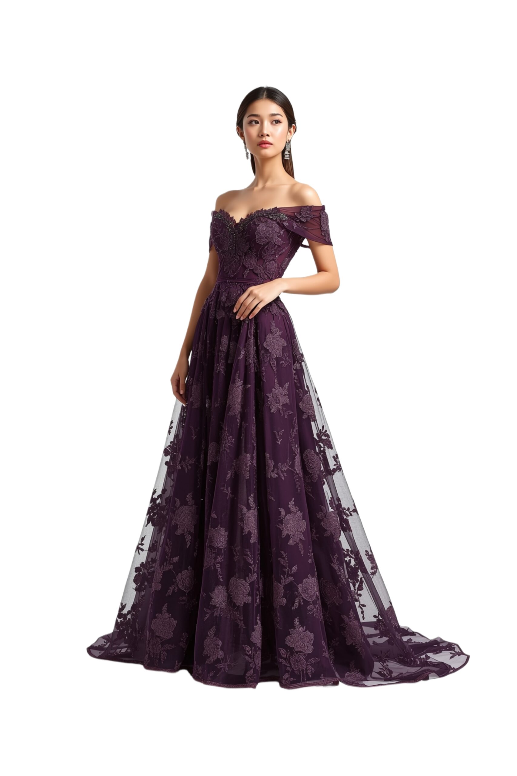 Floral Off-shoulder Gown